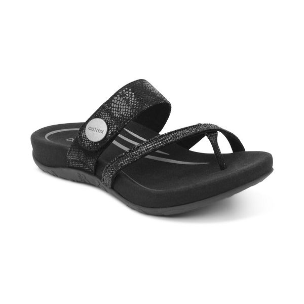 Aetrex Women's Izzy Adjustable Sandals - Black | USA AHHQEHL